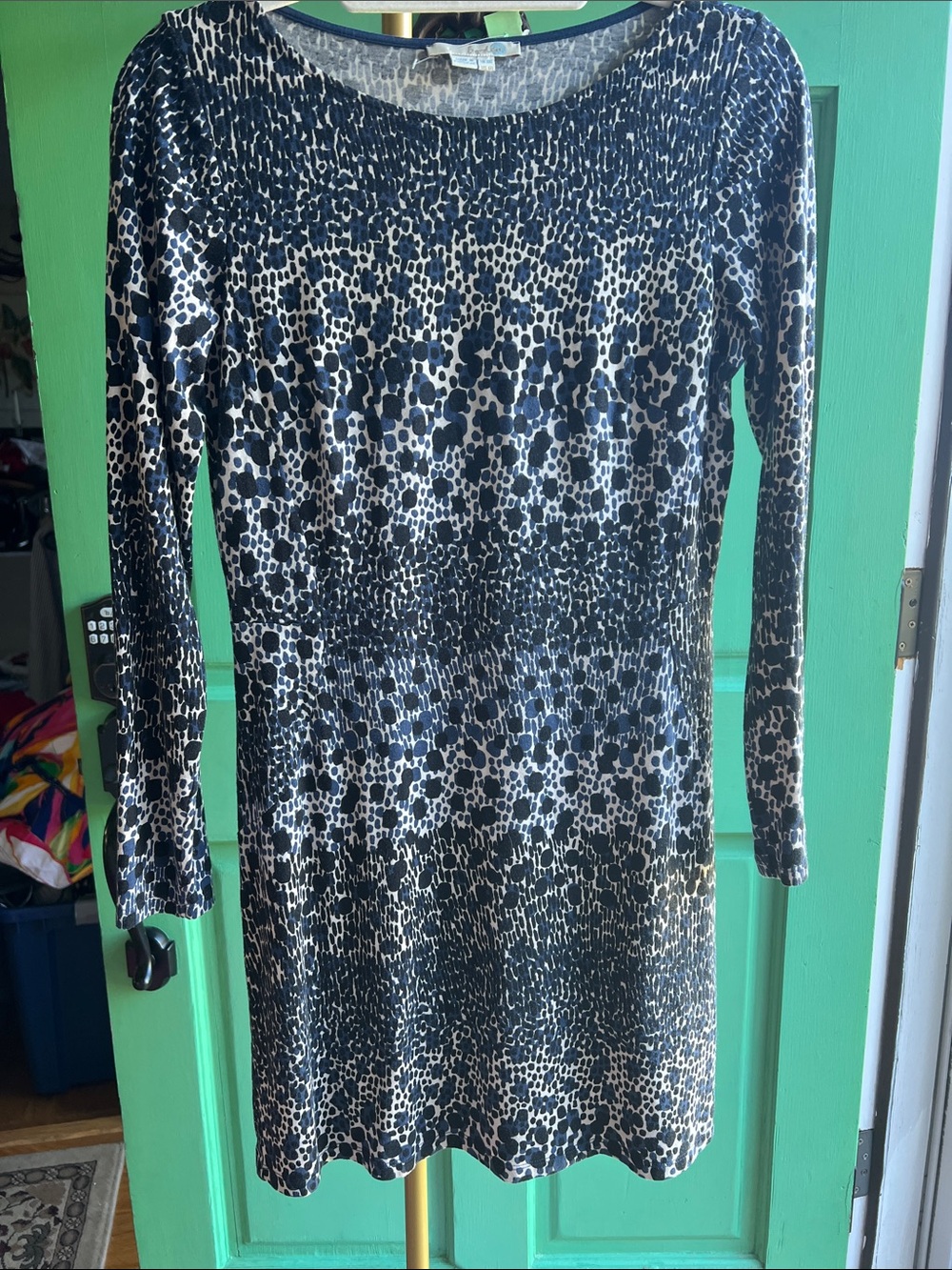 Boden Black and Cream Animal-Print Long Sleeve Dress / size 6R